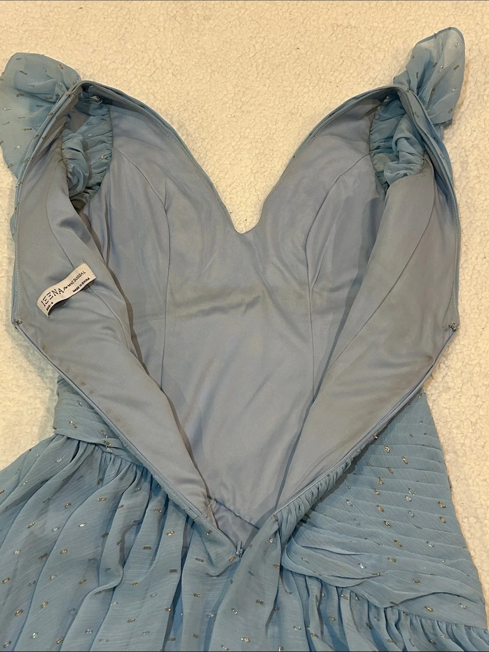 IEENA for Mac Duggal Chiffon Asymmetrical Ruched Gown Flutter Sleeves sz 4 Prom - Picture 16 of 17